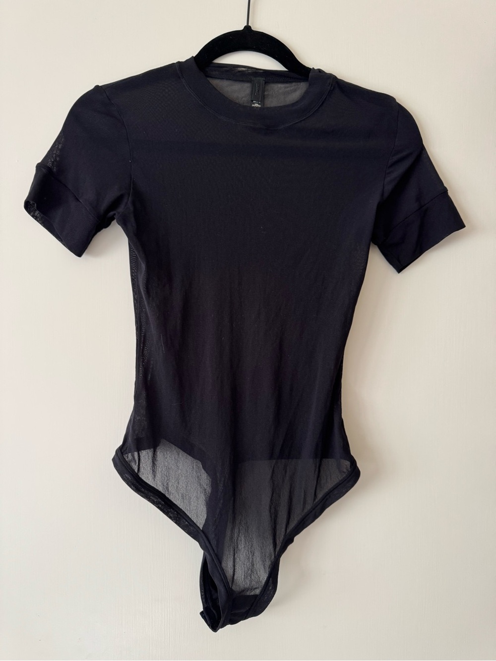 SKIMS Black Sheer Short-Sleeve Bodysuit